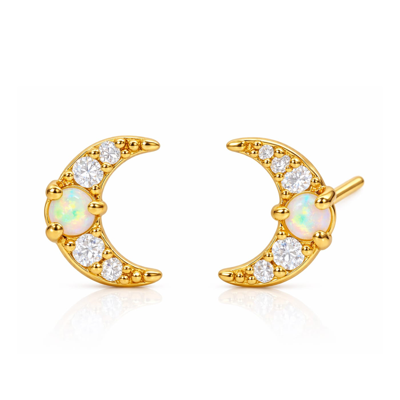 TAI JEWELRY Earrings Moon Studs with Opal Center