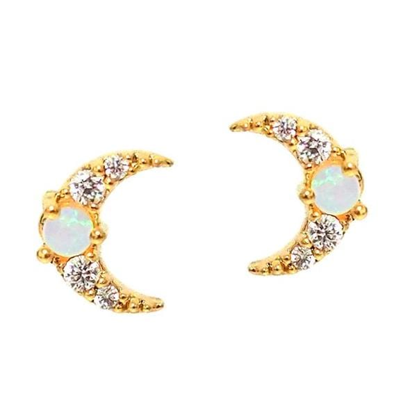 TAI JEWELRY Earrings Moon Studs With Opal Center
