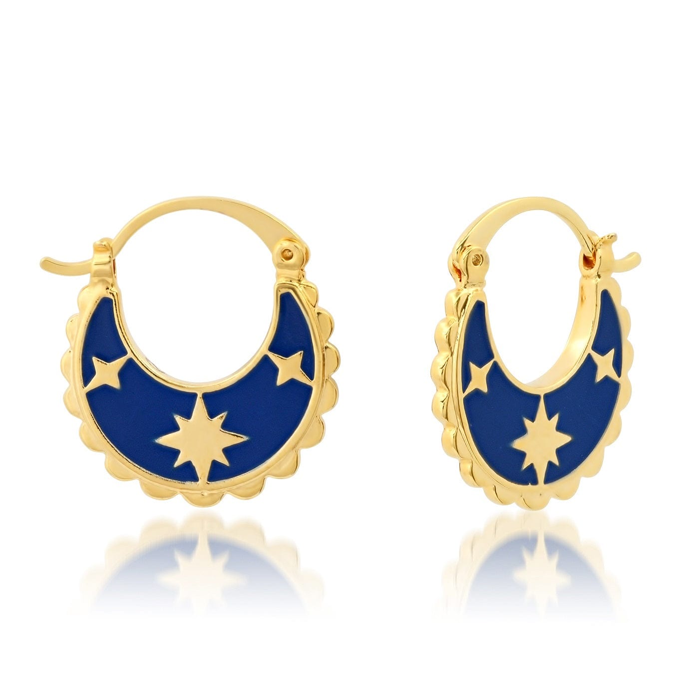 TAI JEWELRY Earrings Navy Enamel Celestial Hoops
