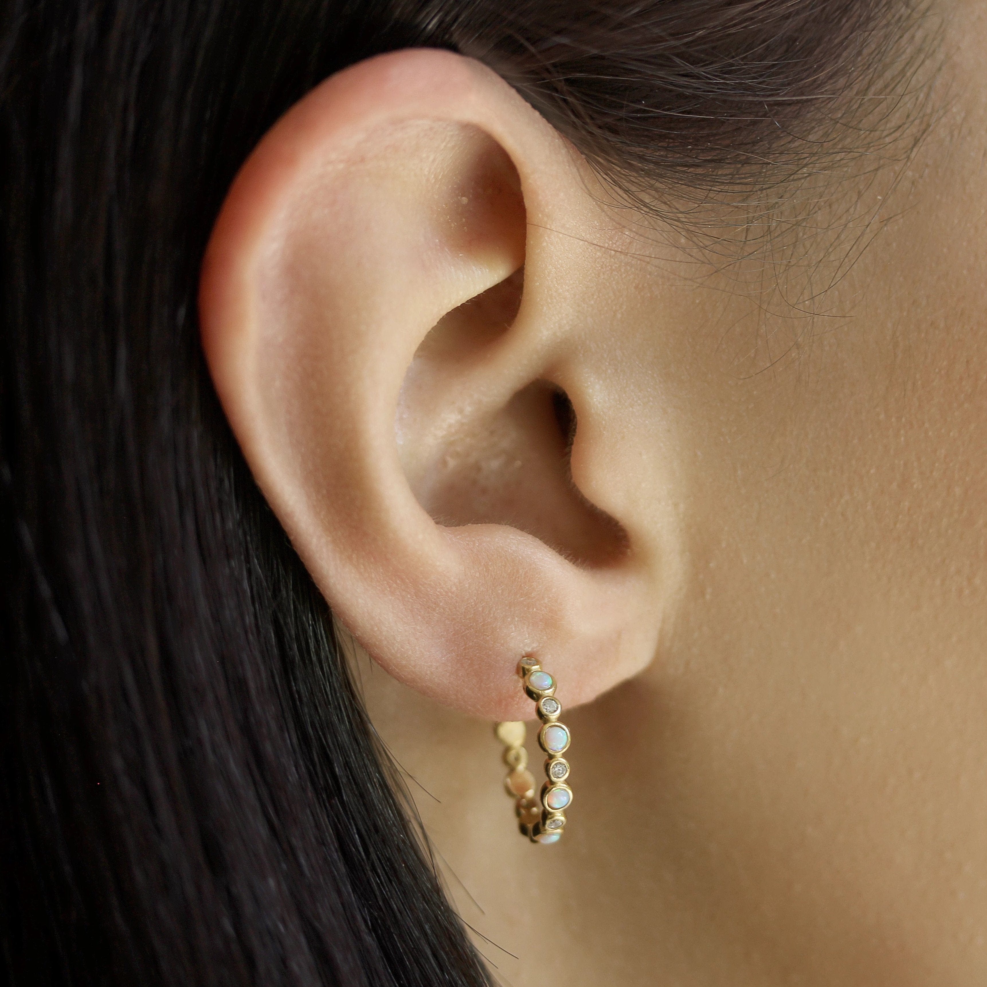TAI JEWELRY Earrings Opal Gold Vermeil Hoops