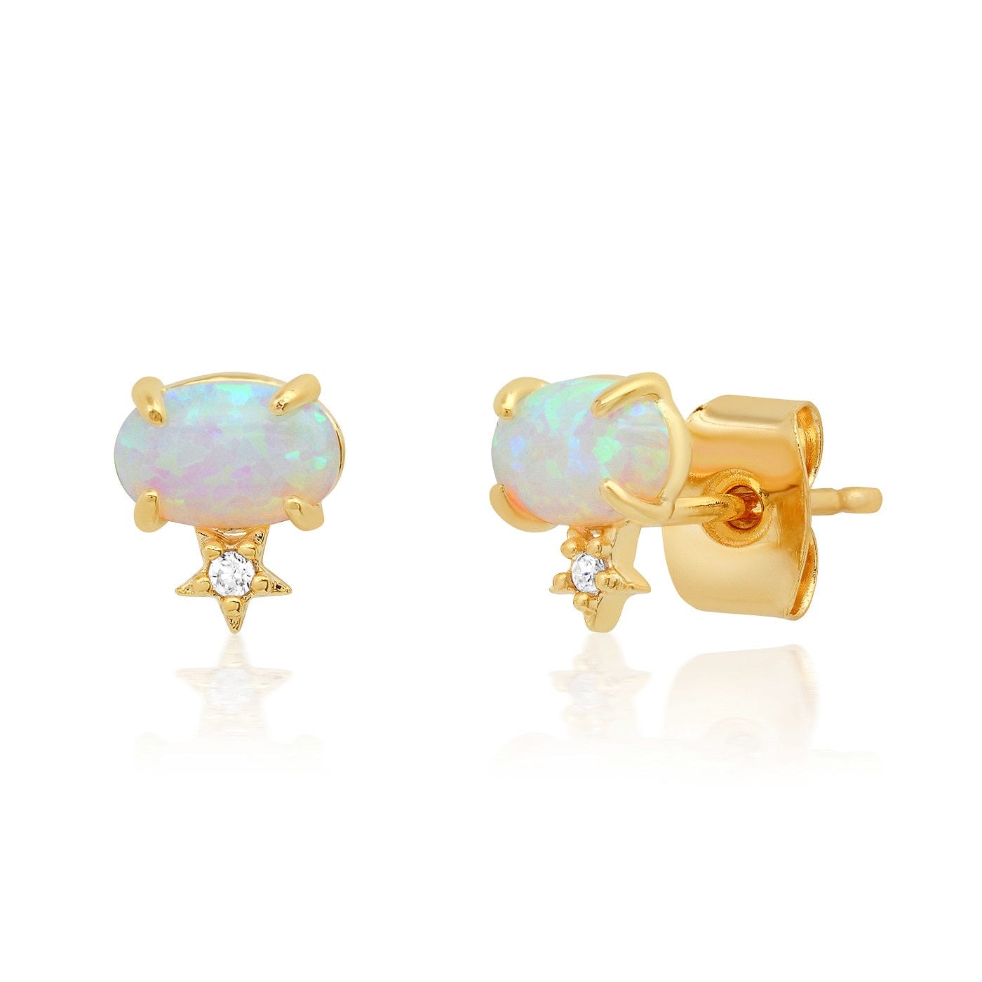 TAI JEWELRY Earrings Opal Oval Stud With Tiny Star Accent