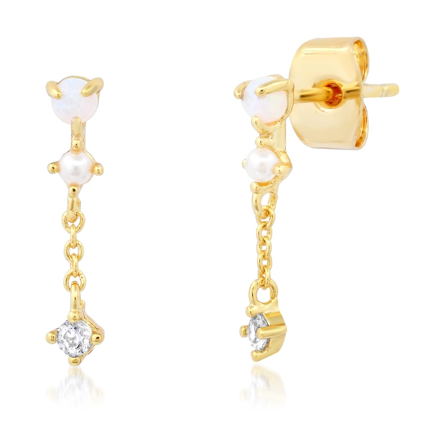 TAI JEWELRY Earrings Opal Studs with CZ Chain Dangle