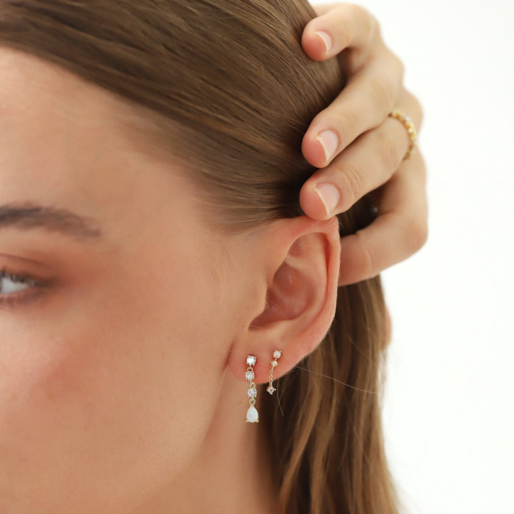 Tai Jewelry CZ Cluster Studs with Ball Dangle