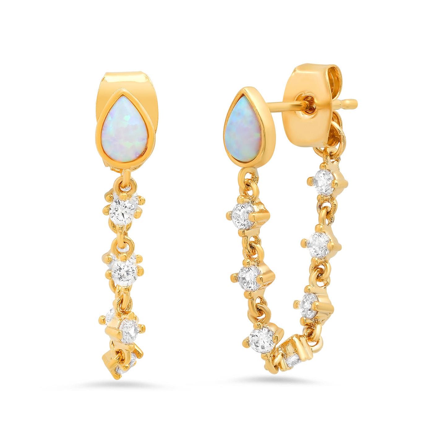 TAI JEWELRY Earrings Opal Studs With CZ Dangle Chain