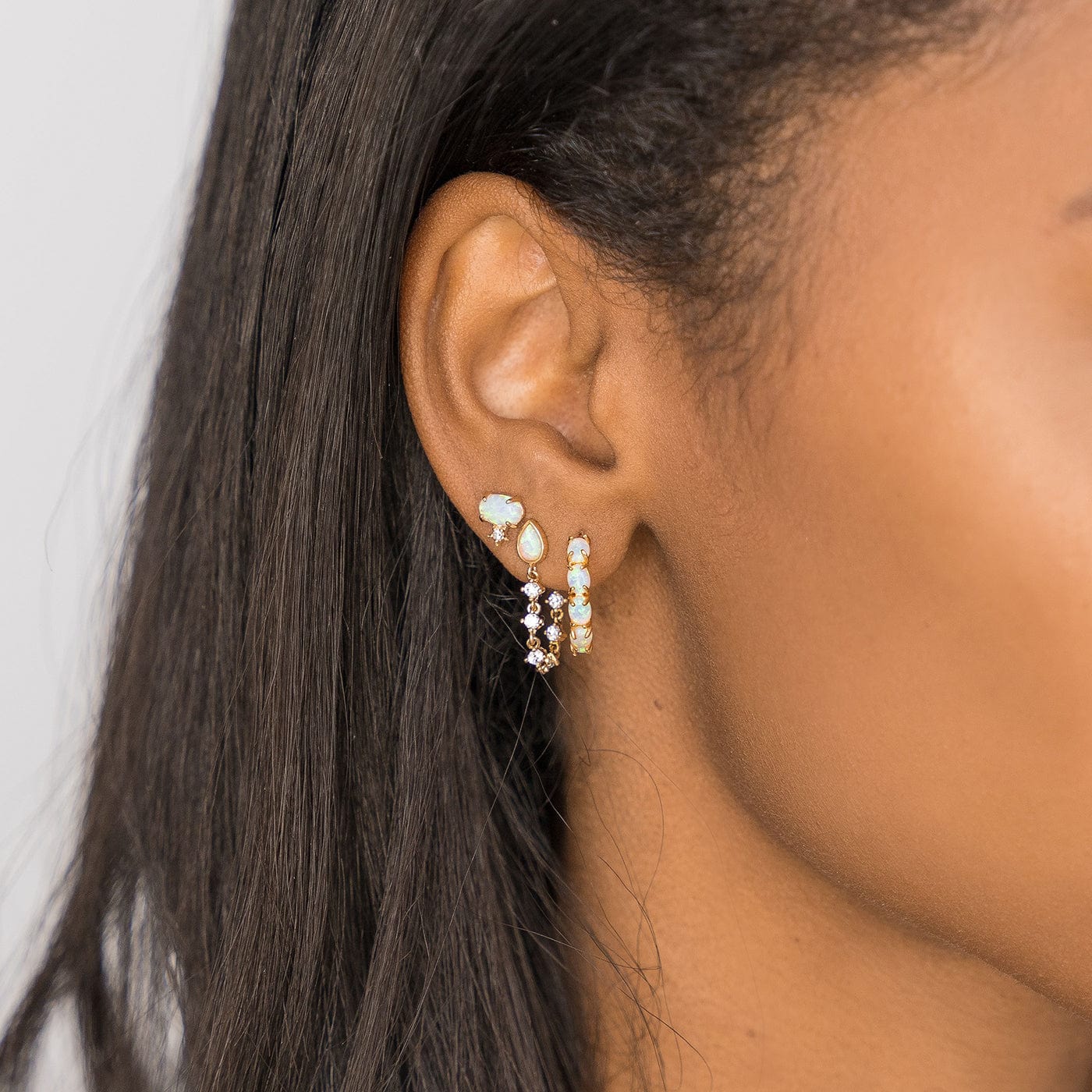 TAI JEWELRY Earrings Opal Studs With CZ Dangle Chain