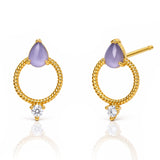 TAI JEWELRY Earrings Open Circle Stud W Purple Glass & Cz Accent Stones