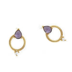 TAI JEWELRY Earrings Open Circle Stud W Purple Glass & Cz Accent Stones