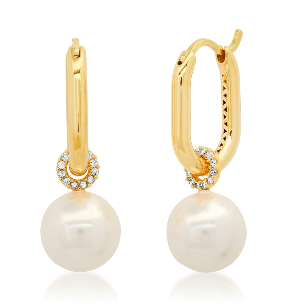 Oval Pearl Charms Hoops