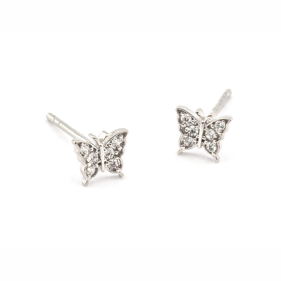 TAI JEWELRY Earrings SILVER Pave Butterfly Post Earrings