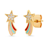 TAI JEWELRY Earrings Pave CZ And Enamel Rainbow Shooting Star Studs