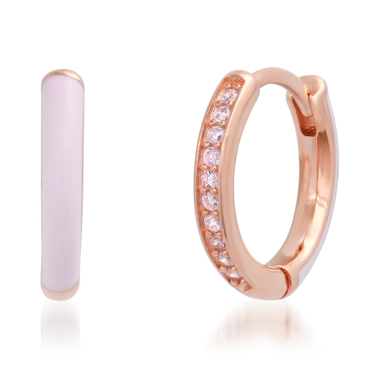 TAI JEWELRY Earrings Pink Pave CZ and Enamel Reversible Huggies