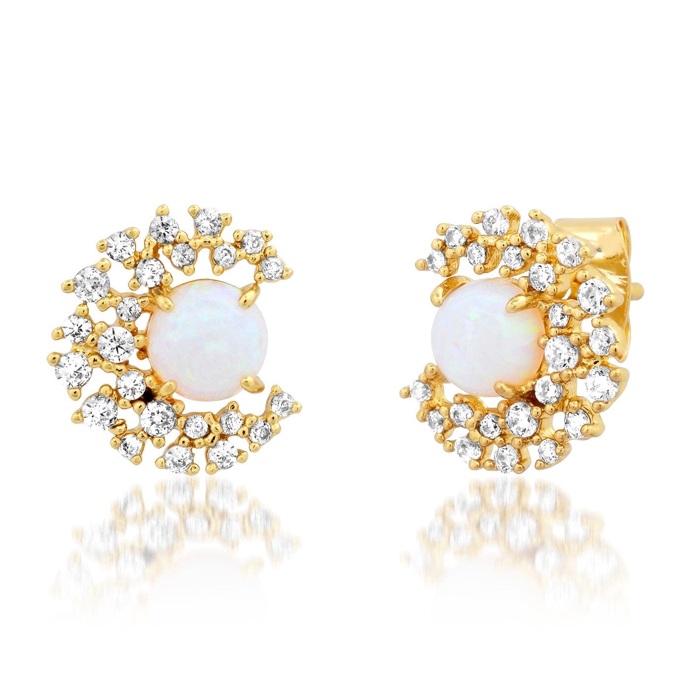 TAI JEWELRY Earrings Pave CZ Crescent with Opal Stone
