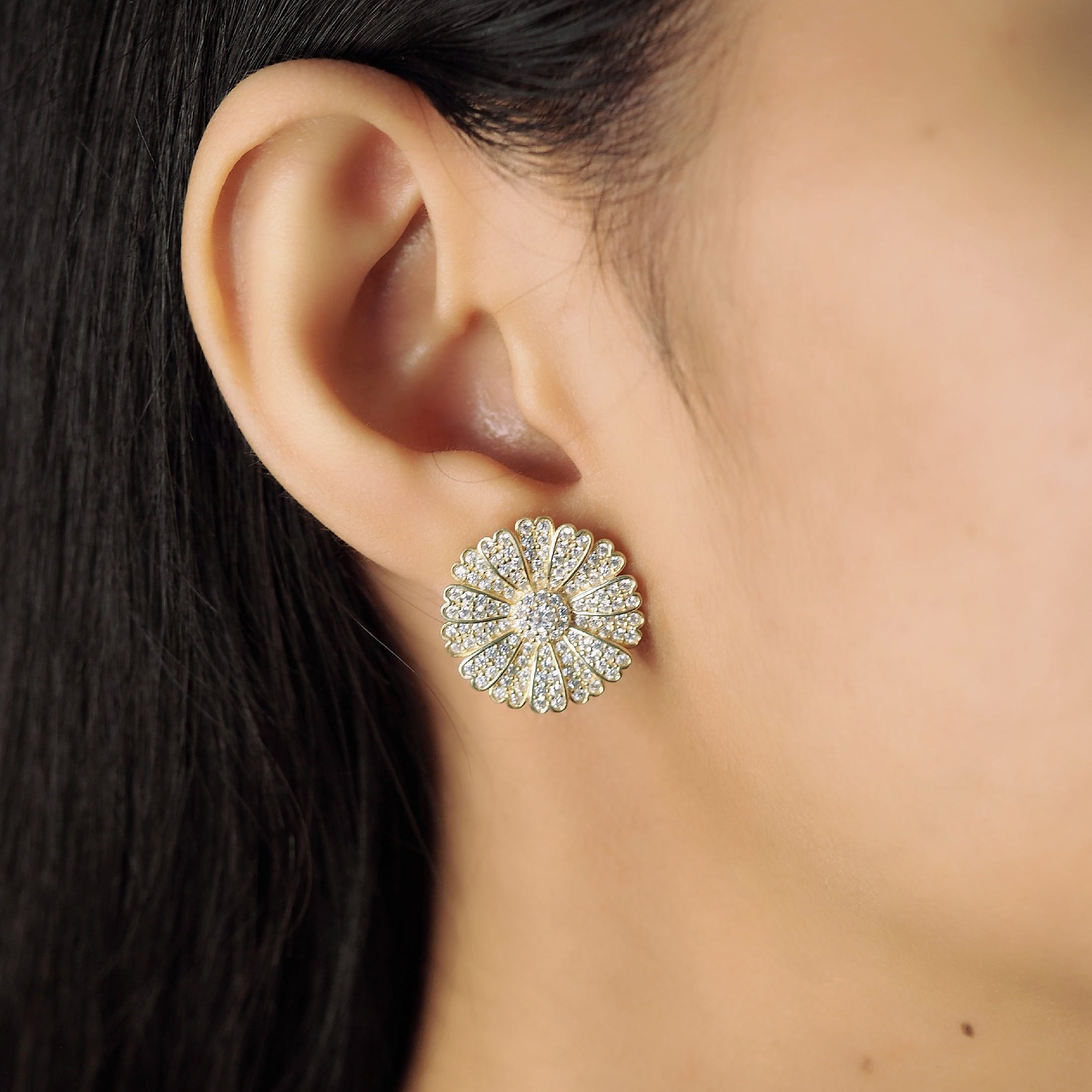 TAI JEWELRY Earrings Pave Cz Daisy Studs