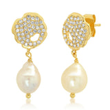 TAI JEWELRY Earrings Pave Cz Disc With Freshwater Pearl Drop
