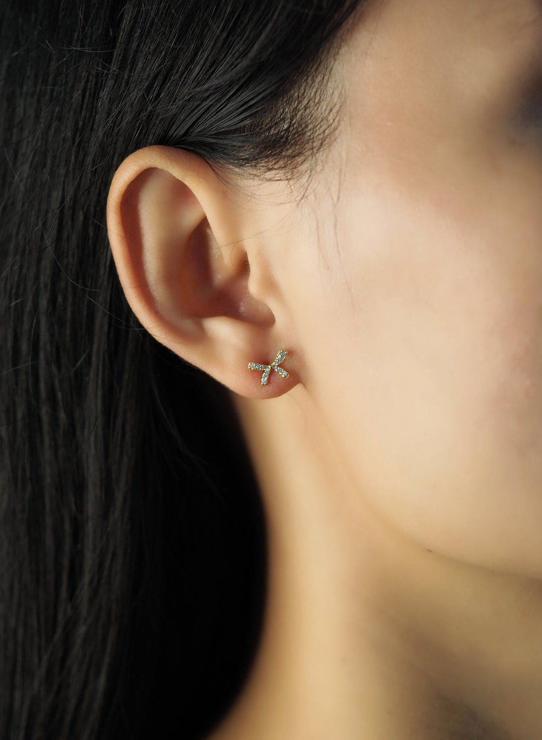 Pav Cz Gold Bow Earrings  TAI JEWELRY