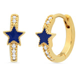 TAI JEWELRY Earrings Navy Pave CZ Gold Huggie With Enamel Star
