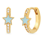 TAI JEWELRY Earrings Sky Blue Pave CZ Gold Huggie With Enamel Star