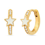 TAI JEWELRY Earrings White Pave CZ Gold Huggie With Enamel Star