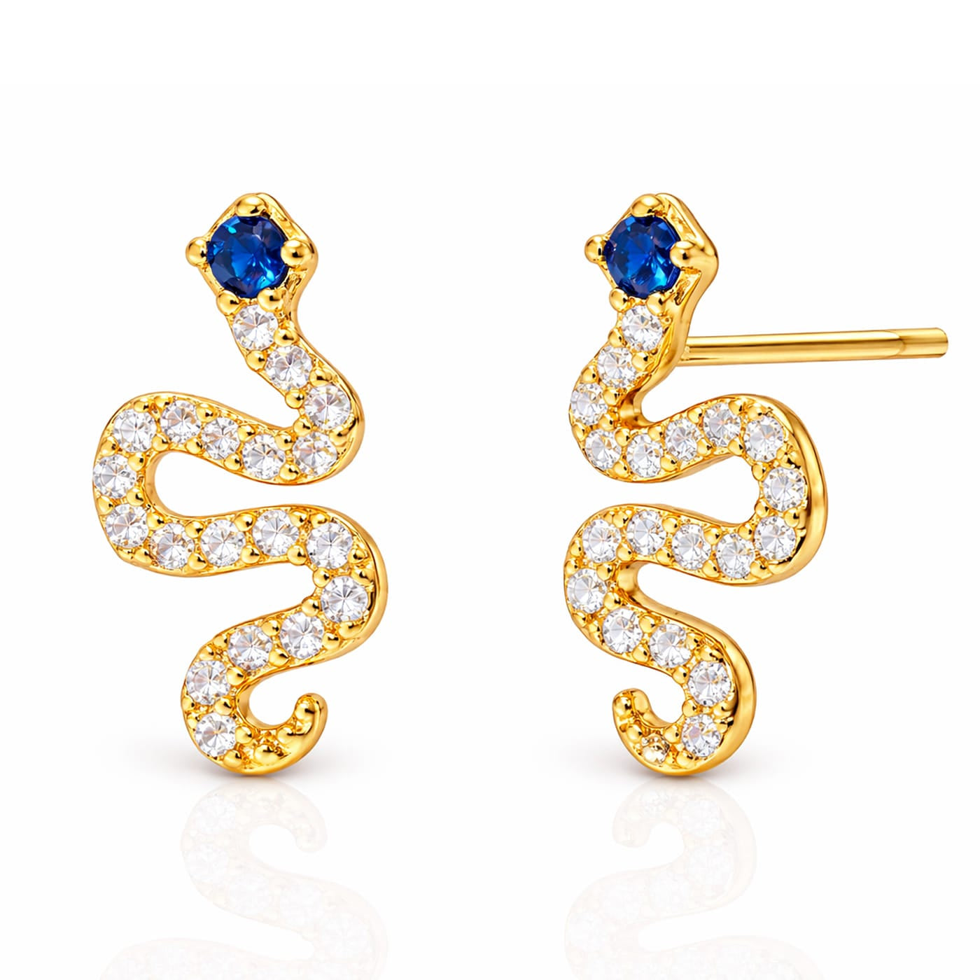 TAI JEWELRY | Pave CZ Snake Studs With Blue Montana Eyes | Earrings |