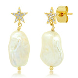 TAI JEWELRY Earrings Pave CZ Star And Baroque Pearl Earrings