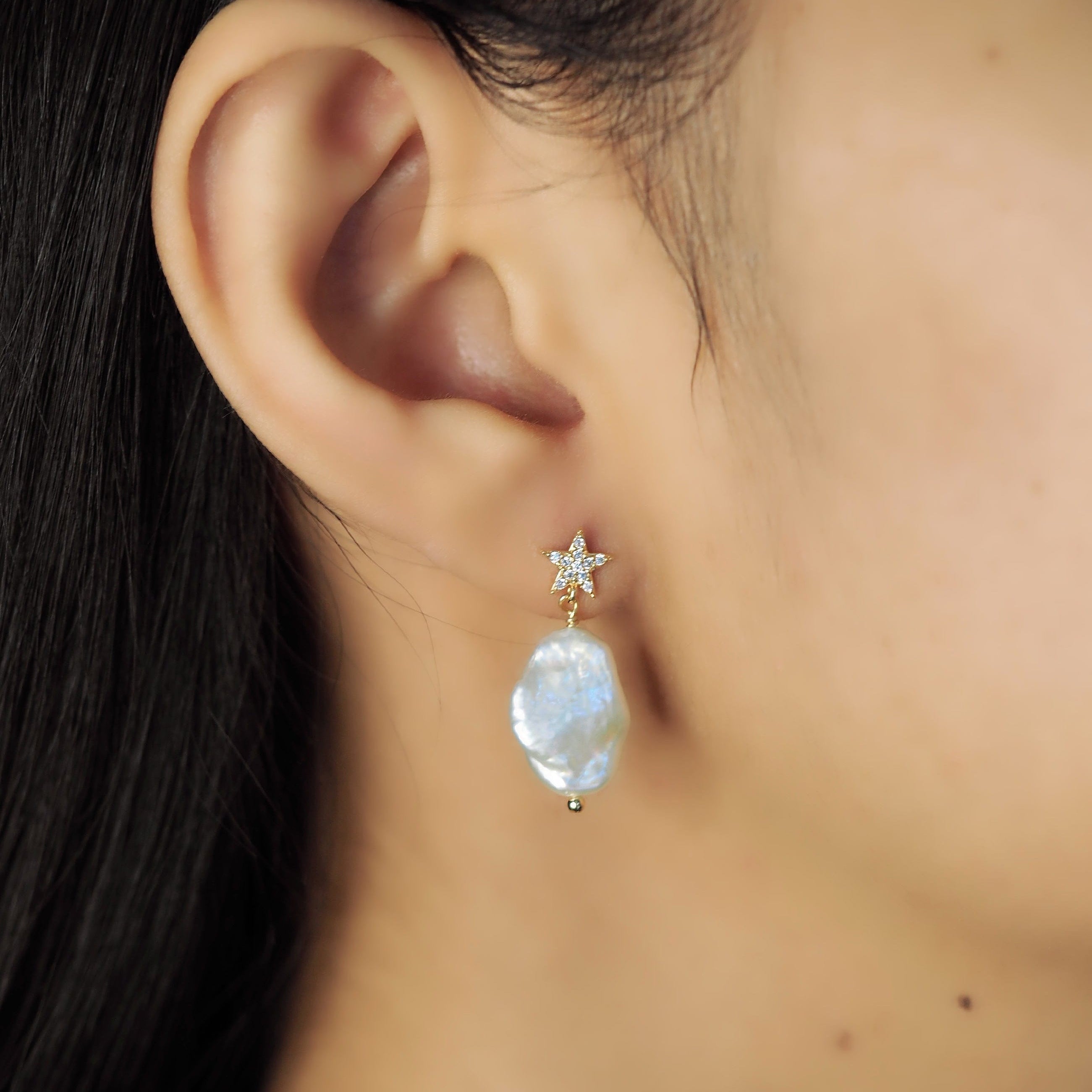 TAI JEWELRY Earrings Pave CZ Star And Baroque Pearl Earrings