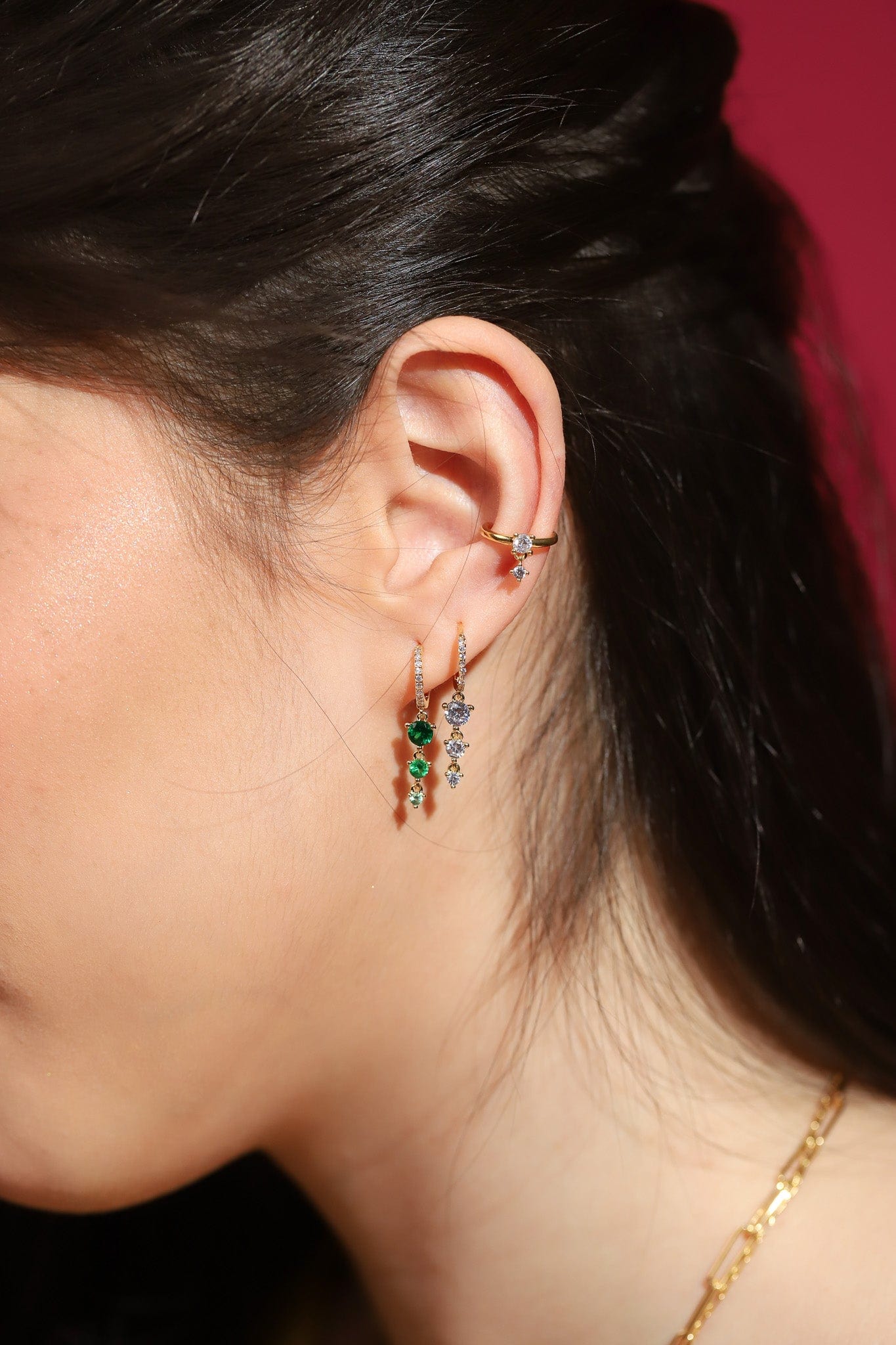TAI JEWELRY Earrings Pave Huggie With Glass Stone Dangles