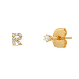 TAI JEWELRY Earrings R Pavé Initial Mismatched Earrings