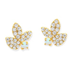 TAI JEWELRY Earrings Pave Leaf Studs with Opal Stone Accent