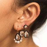 TAI JEWELRY Earrings Pear Shaped CZ Dangle With Enamel Bezel