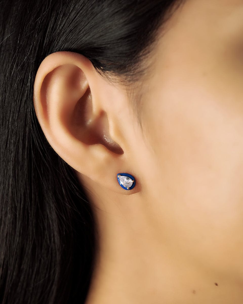 TAI JEWELRY Earrings Pear Shaped CZ Studs With Enamel Bezel