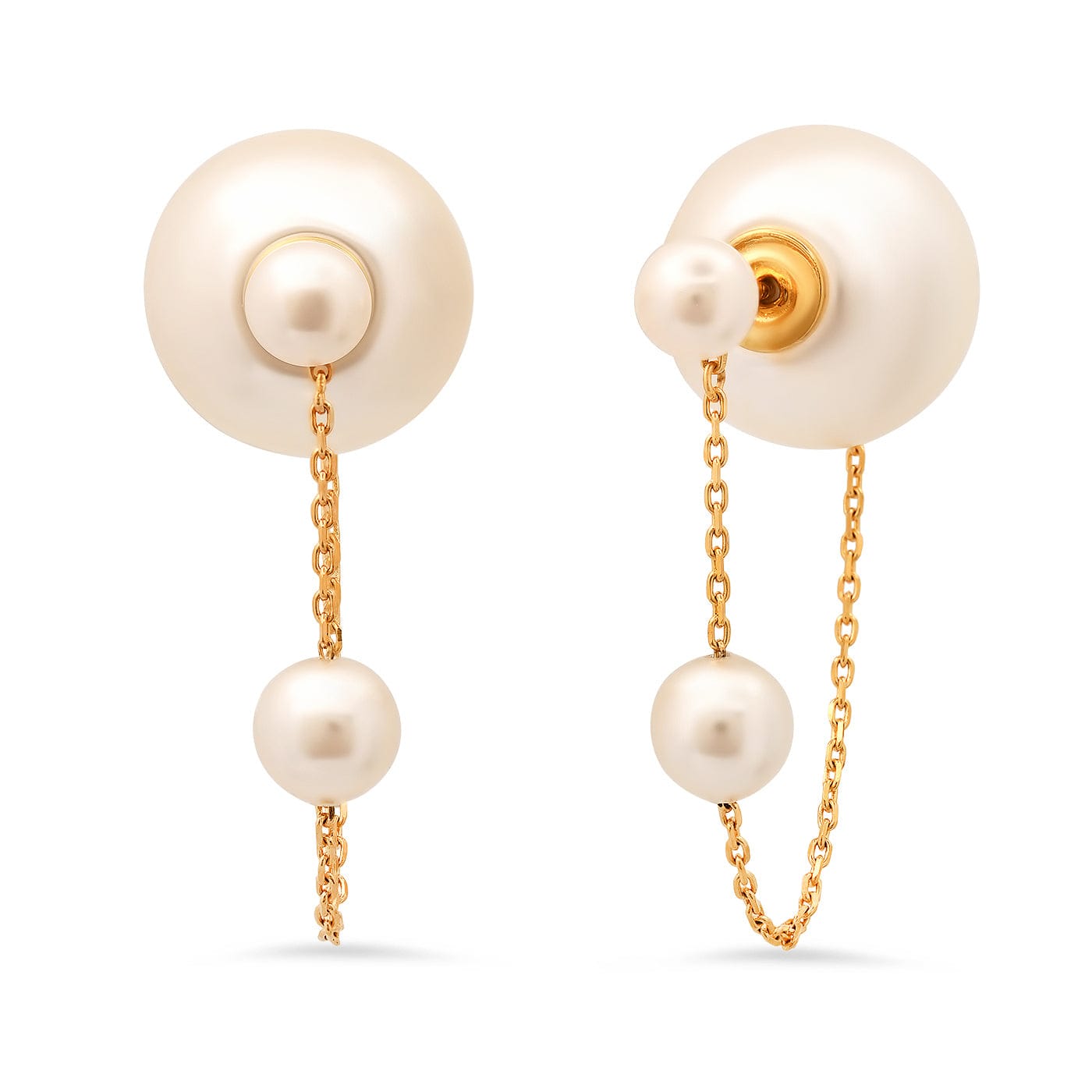 TAI JEWELRY Earrings Pearl and Chain Front to Back Earrings