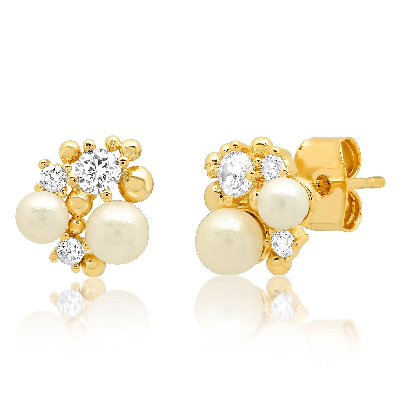 TAI JEWELRY Earrings Pearl And Cz Cluster Stud