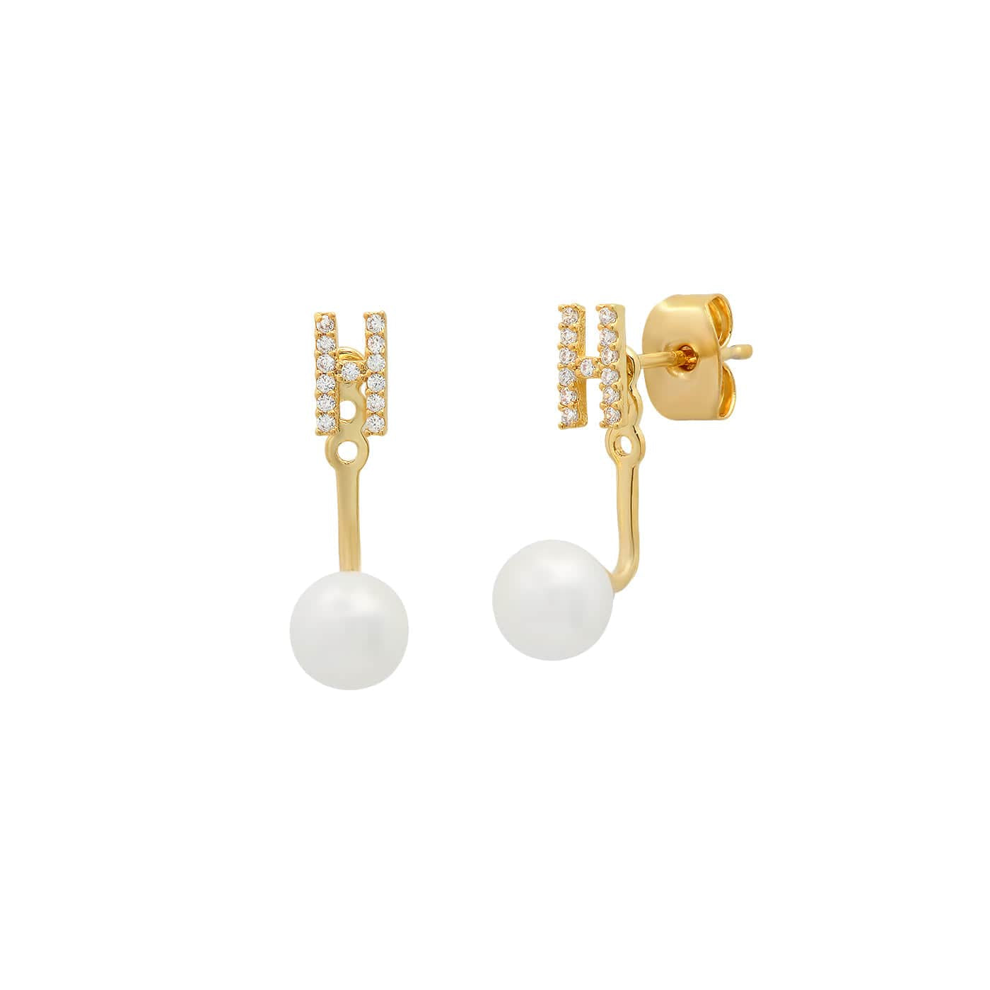 TAI JEWELRY Earrings H Pearl And CZ Monogram Ear Jacket