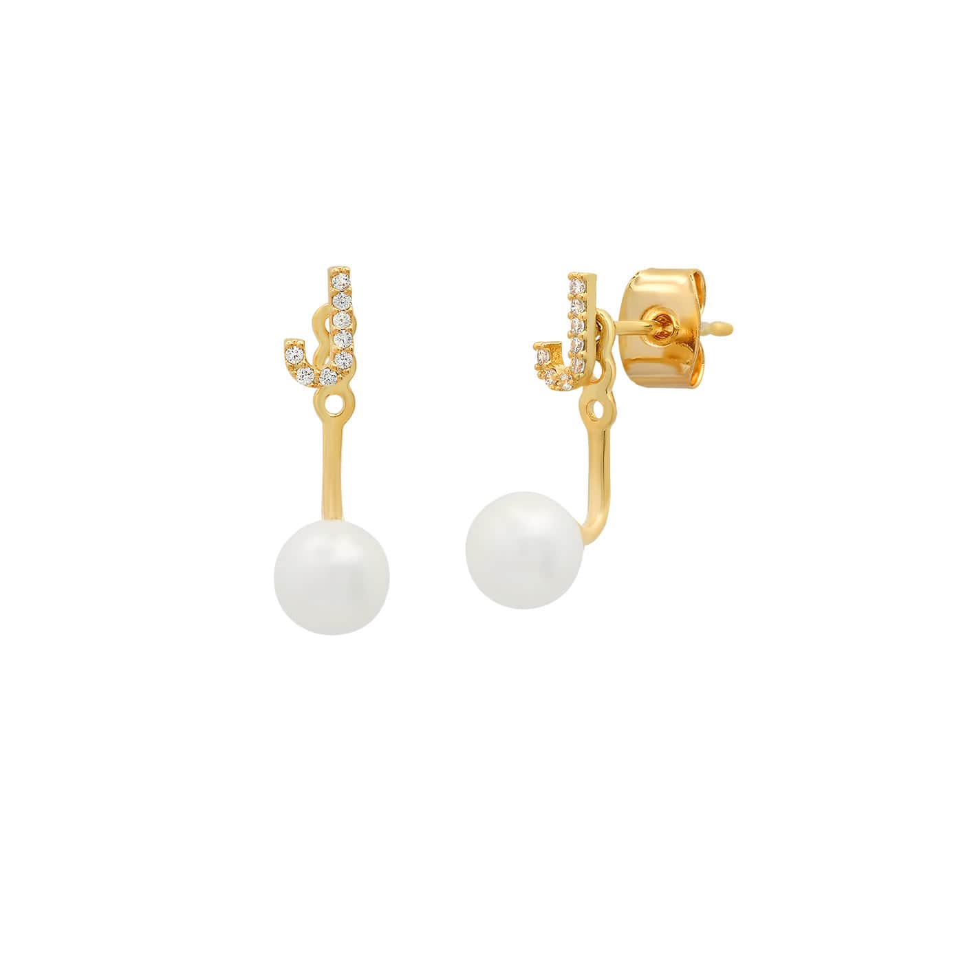 TAI JEWELRY Earrings J Pearl And CZ Monogram Ear Jacket