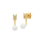 TAI JEWELRY Earrings M Pearl And CZ Monogram Ear Jacket
