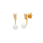 TAI JEWELRY Earrings V Pearl And CZ Monogram Ear Jacket