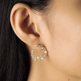 TAI JEWELRY Earrings Pearl & CZ Double Front Facing Hoop
