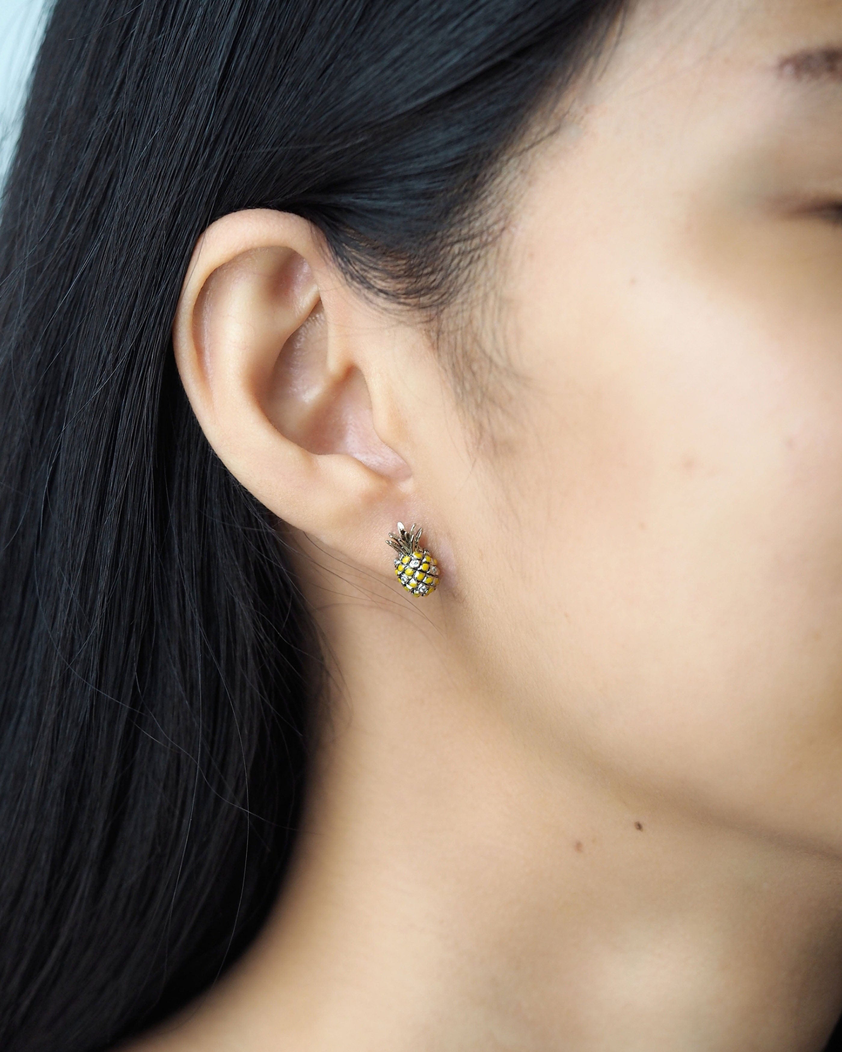 TAI JEWELRY Earrings Pineapple Studs With Enamel
