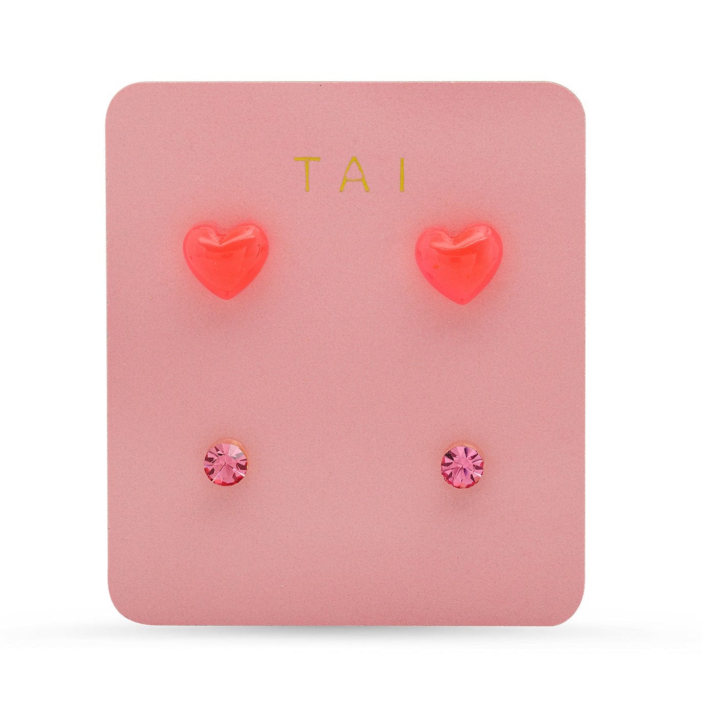 TAI JEWELRY Earrings Pink Heart & CZ Stud Earring Set