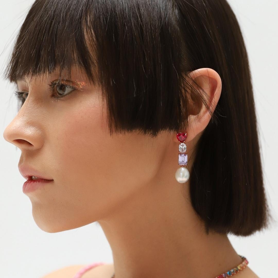 TAI JEWELRY Earrings Red Heart Stone and Pearl Drop Earrings