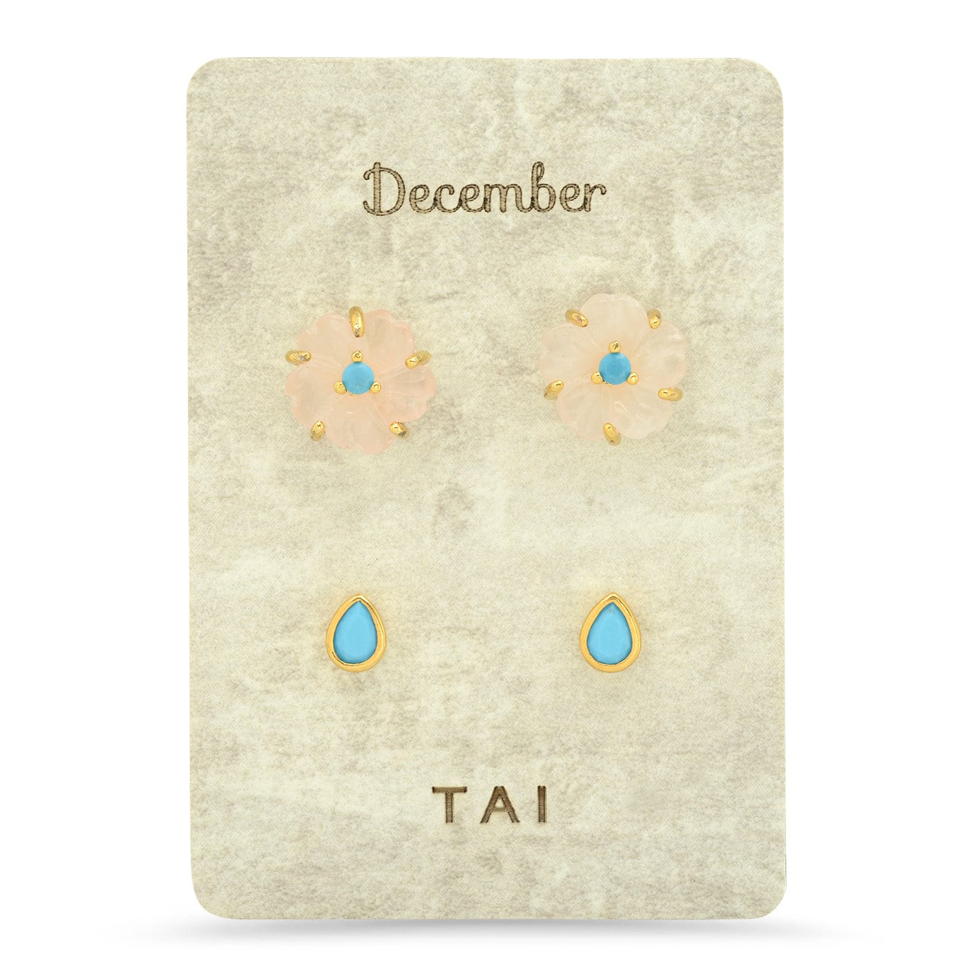 TAI JEWELRY Earrings December Rose Quartz Birthstone Earring Set