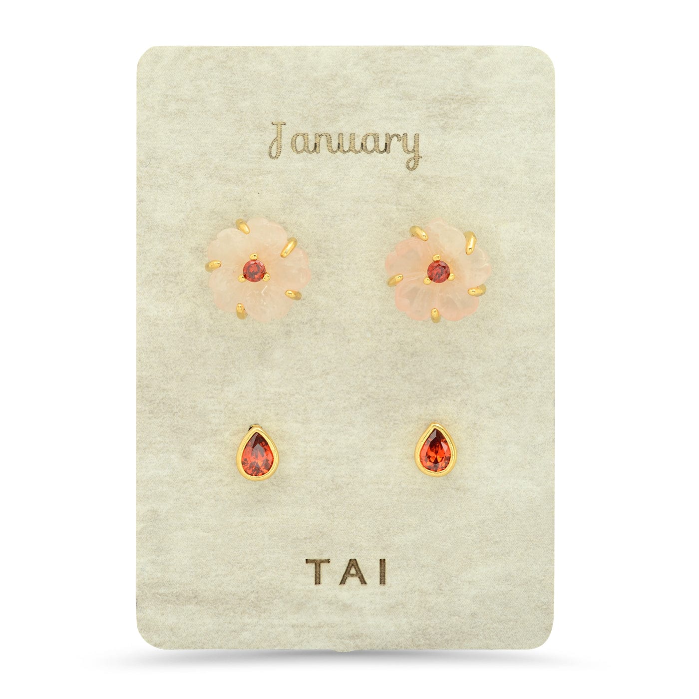 TAI JEWELRY Earrings January Rose Quartz Birthstone Earring Set