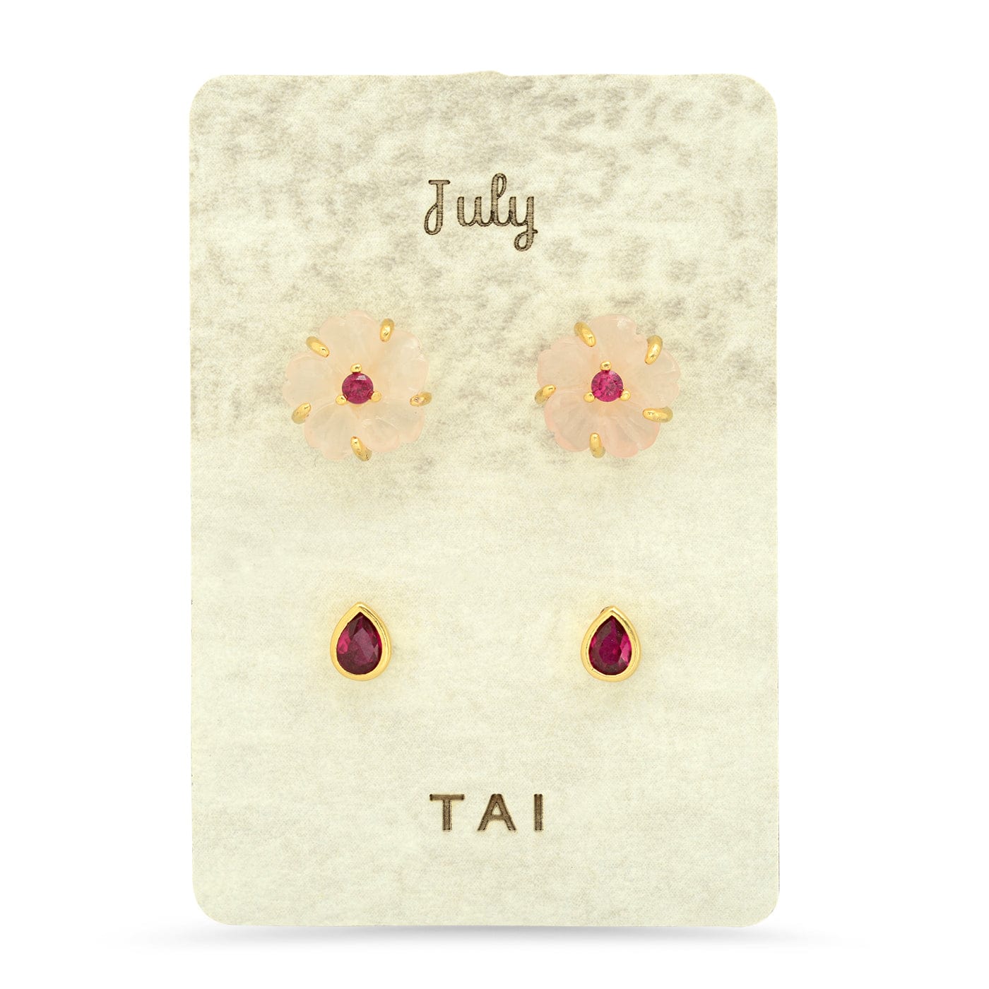 TAI JEWELRY Earrings July Rose Quartz Birthstone Earring Set