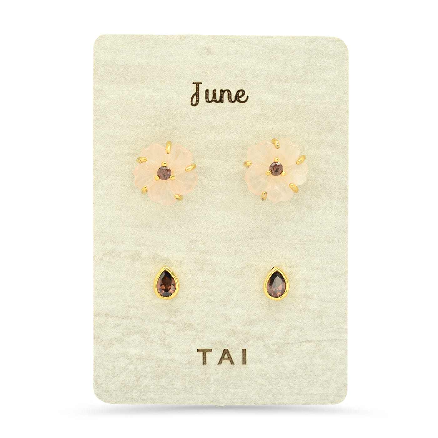 TAI JEWELRY Earrings June Rose Quartz Birthstone Earring Set