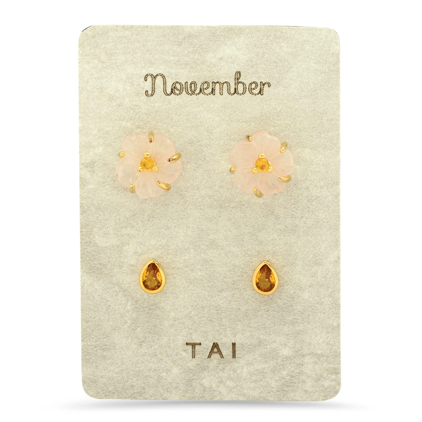TAI JEWELRY Earrings November Rose Quartz Birthstone Earring Set