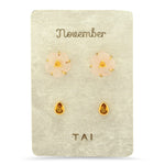TAI JEWELRY Earrings November Rose Quartz Birthstone Earring Set
