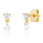 TAI JEWELRY Earrings Round CZ Stud with Floating Pear CZ Drop