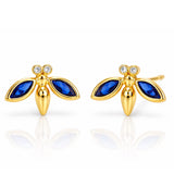 TAI JEWELRY Earrings Simple Gold Bee Studs Accented With Montana Blue Stones