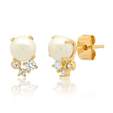 TAI JEWELRY Earrings Simple Pearl Stud With Cz Cluster