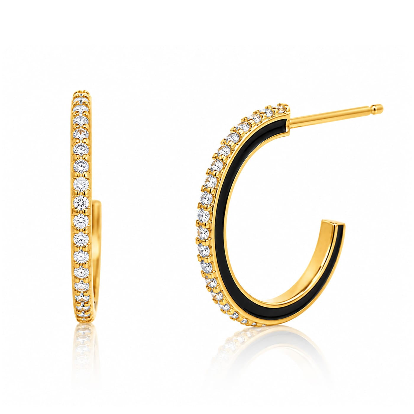 TAI JEWELRY Earrings Black Small Pavé Enamel Hoops